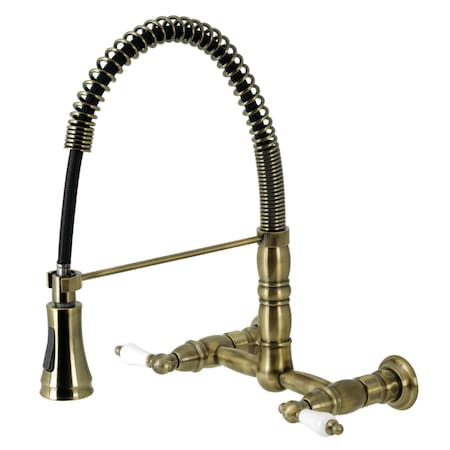 Gourmetier Heritage Two-Handle Wall-Mount Pull-Down Sprayer Kitchen Faucet, Brass GS1243PL